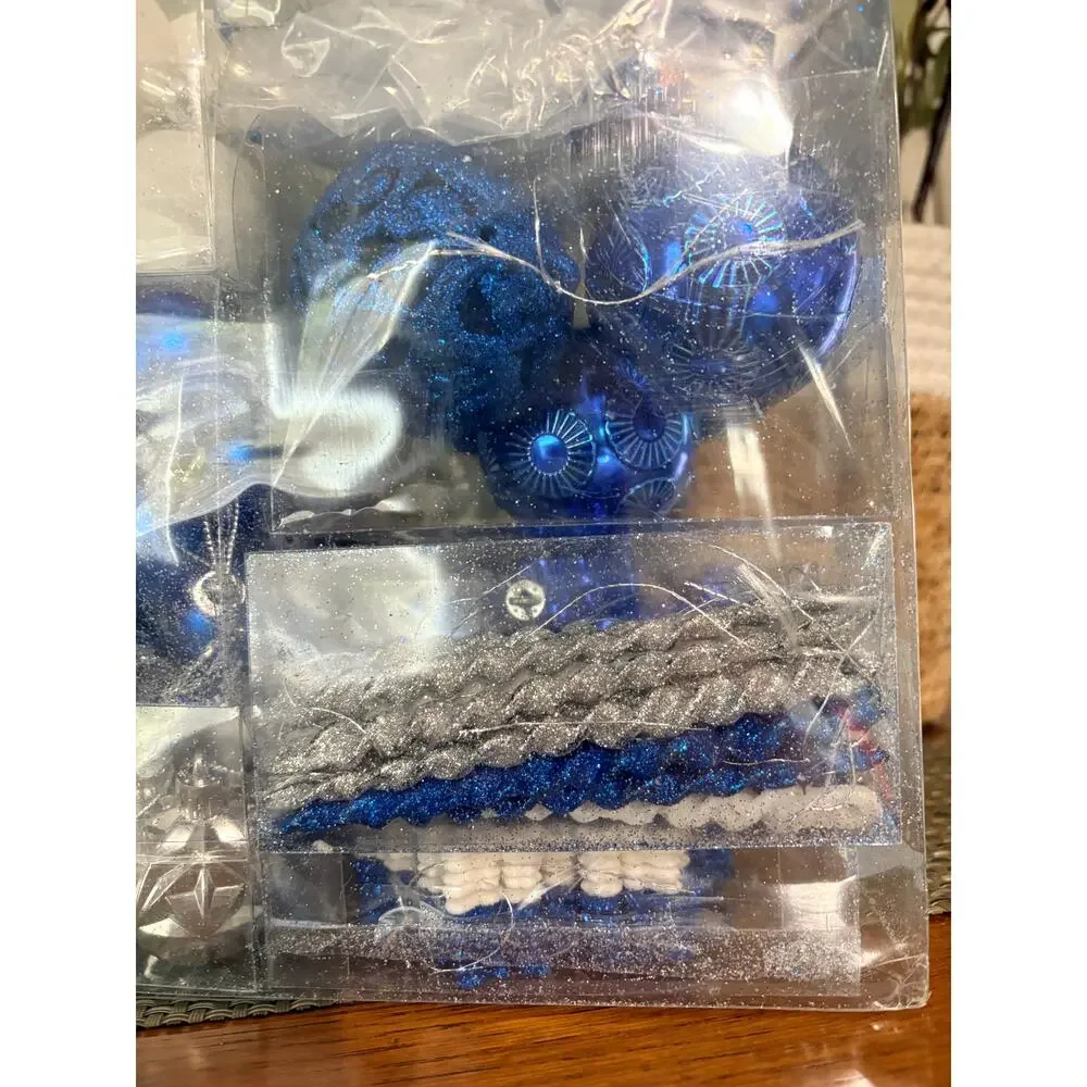 Blue White Silver Shatterproof Christmas Ornaments 130 Pc Set & Star